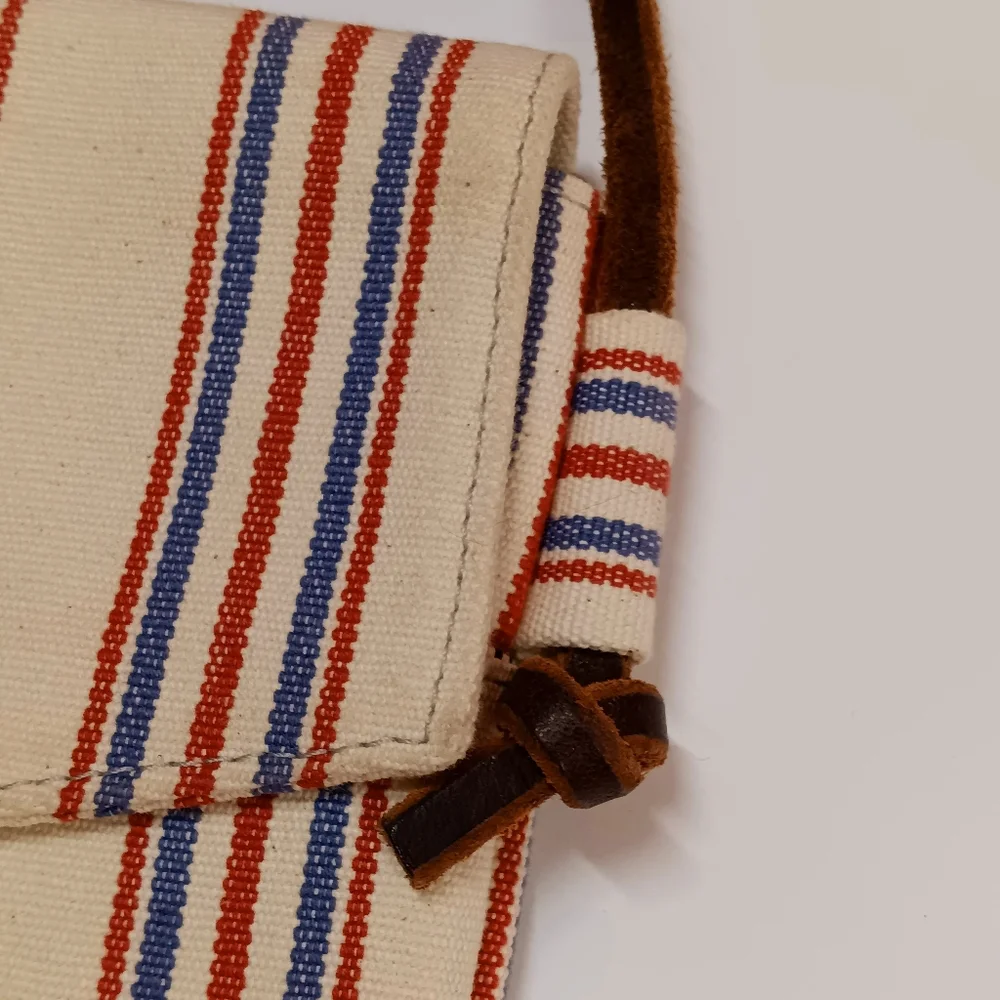 Wheeler Bag Co. Hand-crafted Ticking Railroad Stripe Canvas + Leather Crossbody